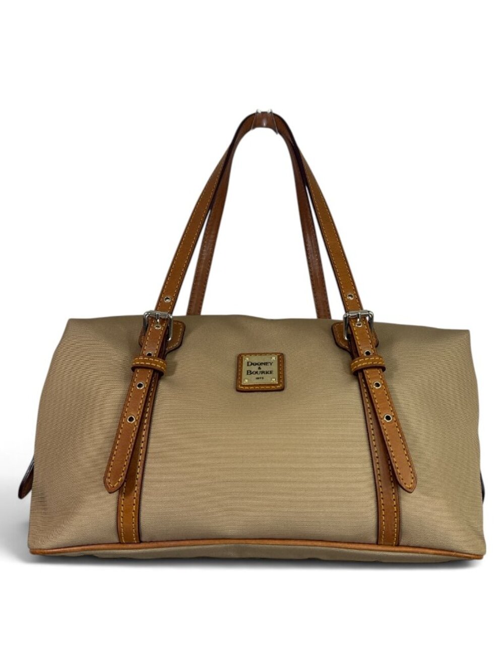 Dooney & Bourke Rectangular Duffle Satchel Canvas Leather Trim Khaki Tan NWOT